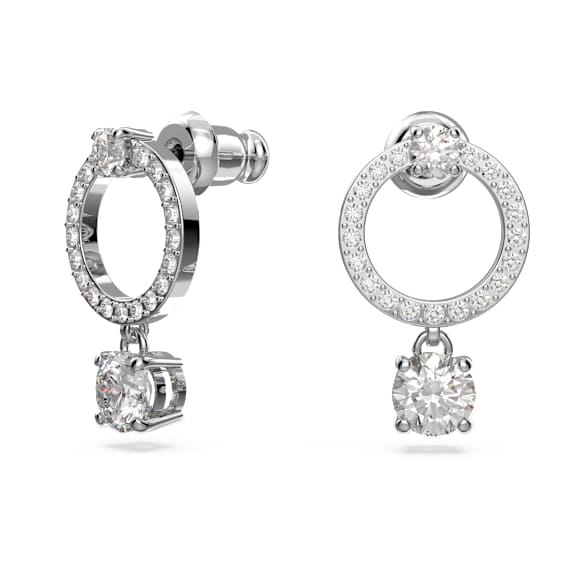 Attract halka küpeler, Yuvarlak kesim, Beyaz, Rodyum kaplama - Swarovski, 5563278