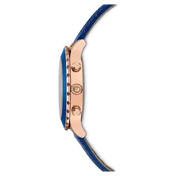 Octea Lux Chrono 腕表, 瑞士制造, 真皮表带, 蓝色, 玫瑰金色调润饰 - Swarovski, 5563480