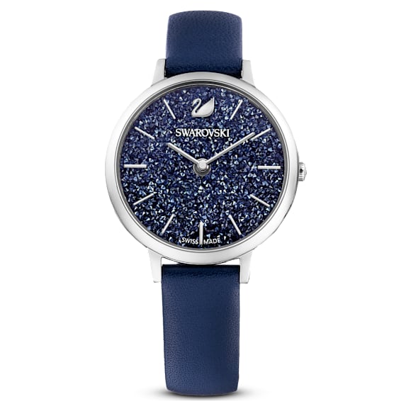 Crystalline Joy watch, Swiss Made, Leather strap, Blue, Stainless steel - Swarovski, 5563699