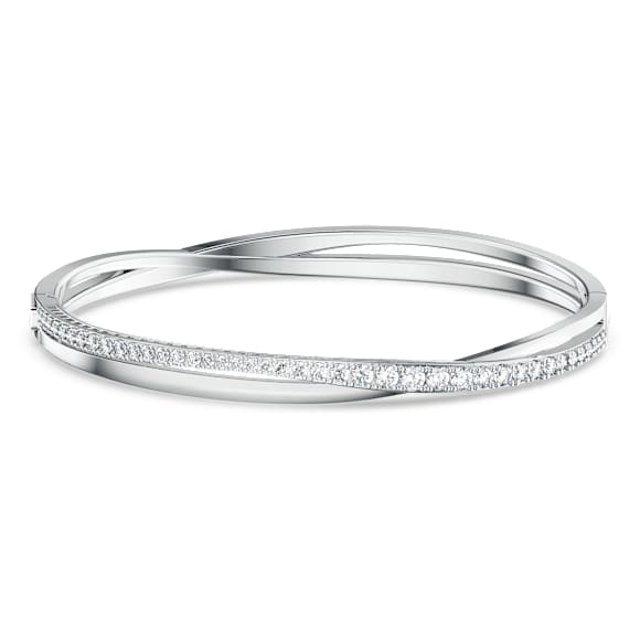 Brățară fixă Twist, Albă, Placat cu rodiu - Swarovski, 5565210