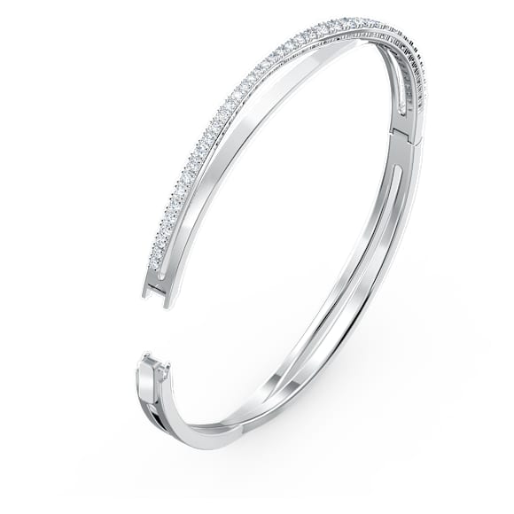 Brățară fixă Twist, Albă, Placat cu rodiu - Swarovski, 5565210