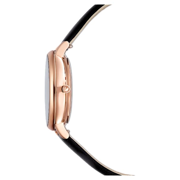 Crystalline Joy watch, Swiss Made, Leather strap, Black, Rose gold-tone finish - Swarovski, 5573857