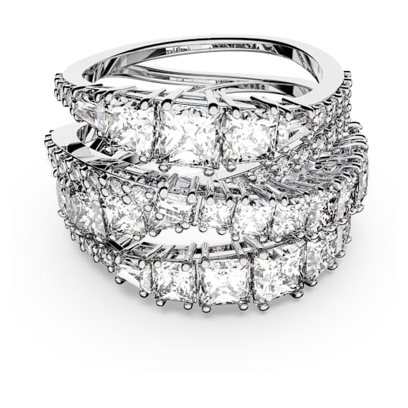 Twist Wrap リング, ミックスカット, ホワイト, ロジウム