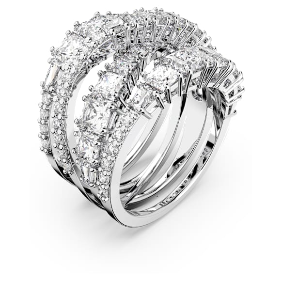 Twist Wrap ring, Mixed cuts, White, Rhodium plated - Swarovski, 5584650