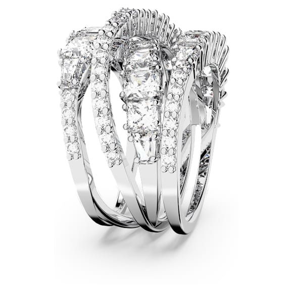 Twist Wrap ring, Mixed cuts, White, Rhodium plated - Swarovski, 5584650