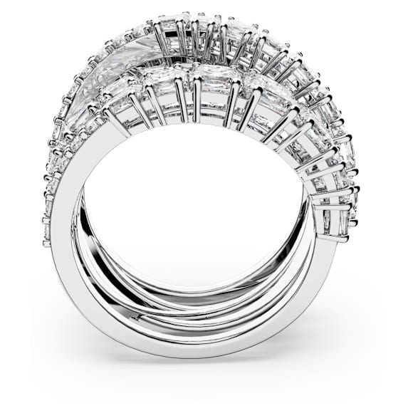 Twist Wrap ring, Mixed cuts, White, Rhodium plated - Swarovski, 5584650