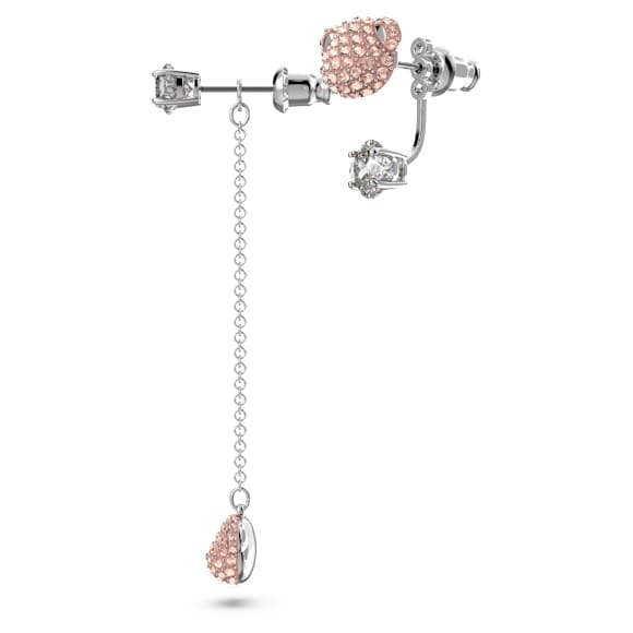Teddy 水滴形耳环, 非对称设计, 熊, 粉红色, 镀铑 - Swarovski, 5597924