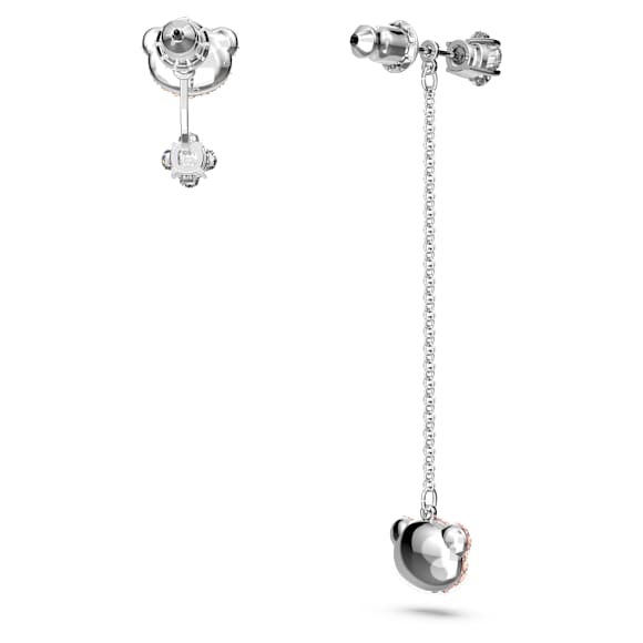 Teddy 水滴形耳环, 非对称设计, 熊, 粉红色, 镀铑 - Swarovski, 5597924