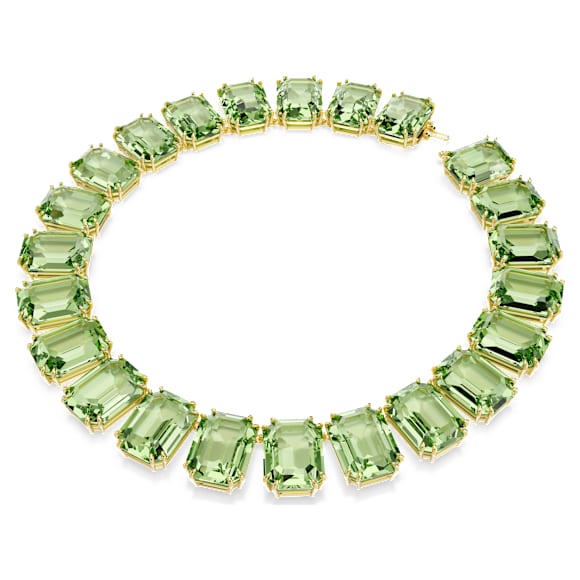Millenia Tennis 项链, 超大仿水晶, 八角形切割, 绿色, 镀金色调 - Swarovski, 5598261