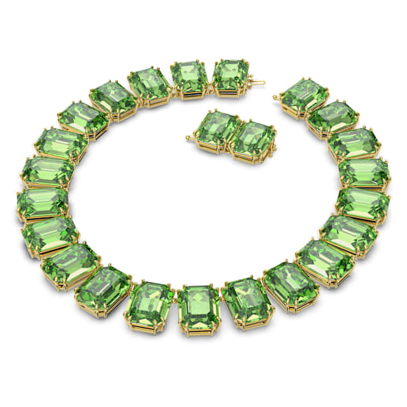 Millenia Tennis necklace, Oversized crystals, Octagon cut, Green, Gold-tone plated - Swarovski, 5598261