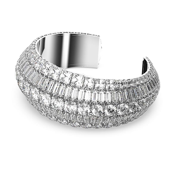 Hyperbola 闊手鐲, 混合式切割, 白色, 鍍白金色 - Swarovski, 5598342