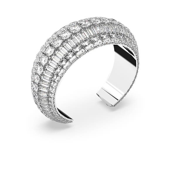 Hyperbola 闊手鐲, 混合式切割, 白色, 鍍白金色 - Swarovski, 5598342