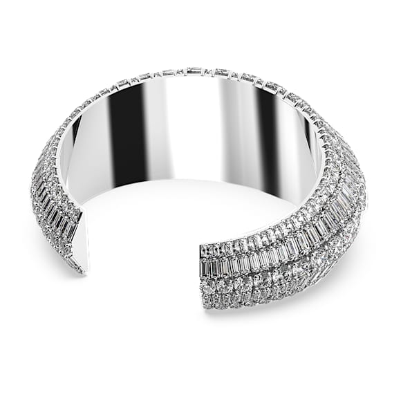 Hyperbola 闊手鐲, 混合式切割, 白色, 鍍白金色 - Swarovski, 5598342