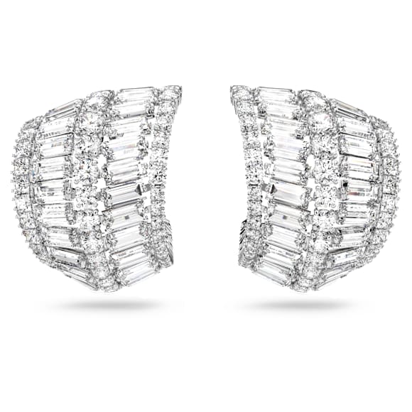 韓国 ファッション通販 Hyperbola drop earrings, Mixed cuts, White, Rhodium plated ネイルパーツ