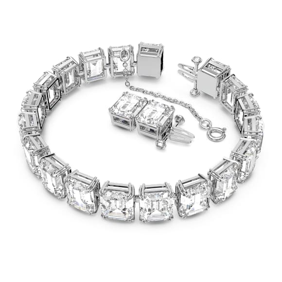 Matrix Tennis bracelet, Octagon cut, White, Rhodium plated - Swarovski, 5598349