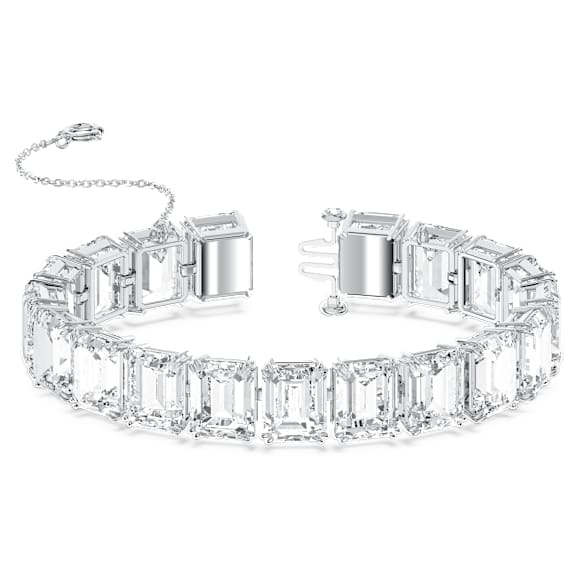 Matrix Tennis bracelet, Octagon cut, White, Rhodium plated - Swarovski, 5598349