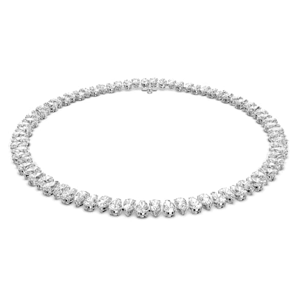 Matrix Tennis necklace, Pear cut, White, Rhodium plated - Swarovski, 5598362