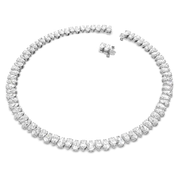 Matrix Tennis necklace, Pear cut, White, Rhodium plated - Swarovski, 5598362