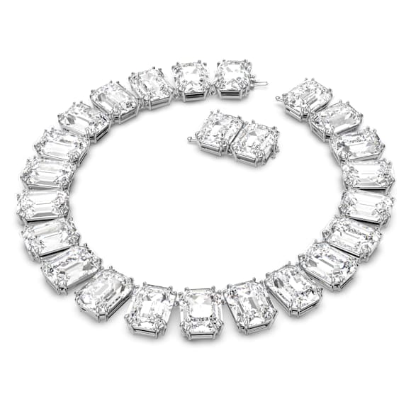 Millenia Tennis necklace, Oversized crystals, Octagon cut, White, Rhodium plated - Swarovski, 5599149
