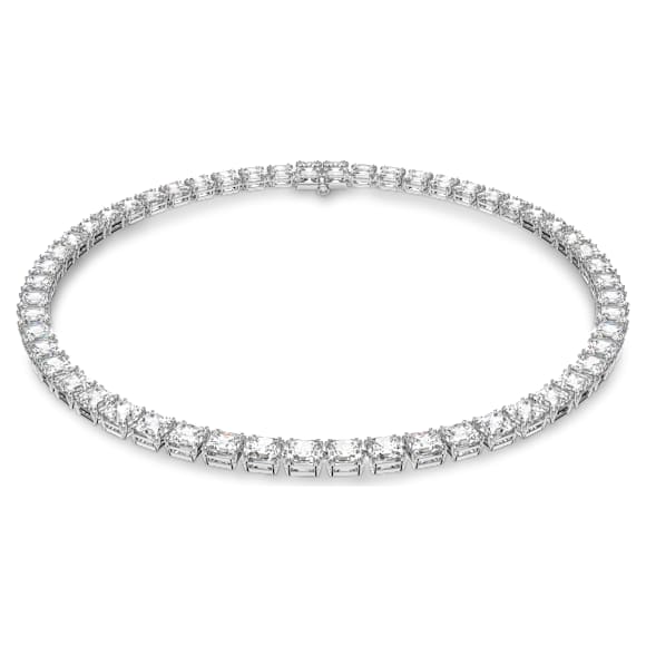 Millenia Tennis necklace, Square cut, White, Rhodium plated - Swarovski, 5599153