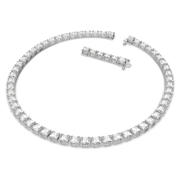 Millenia Tennis 項鏈, 方形切割, 白色, 鍍白金色 - Swarovski, 5599153