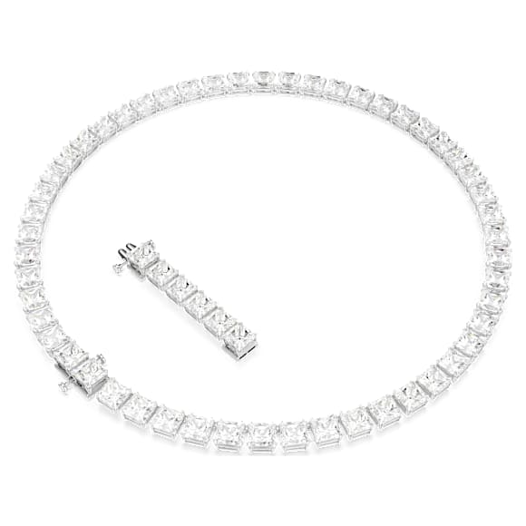 Matrix Tennis necklace, Square cut, White, Rhodium plated - Swarovski, 5599153