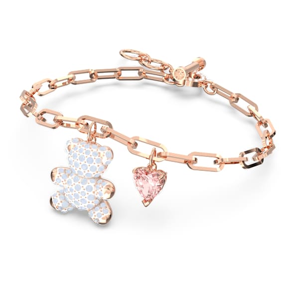 Teddy bracelet, Bear, White, Rose gold-tone plated - Swarovski, 5599284