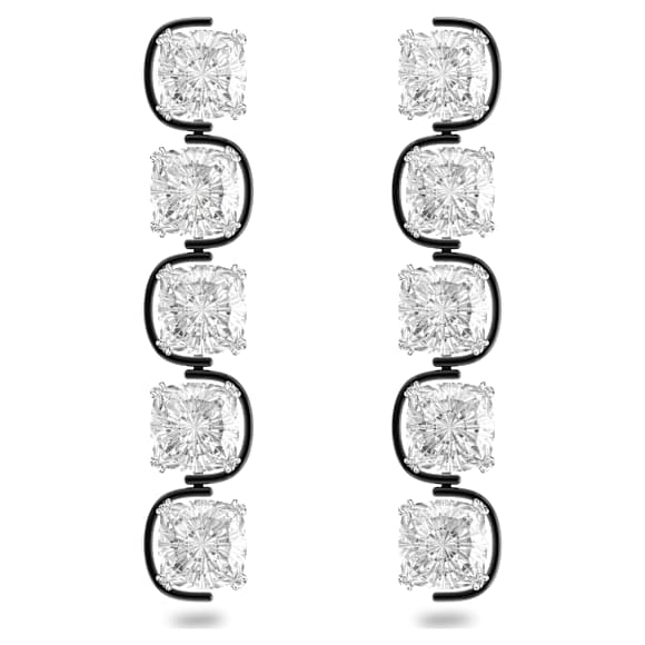 Brincos compridos Harmonia, Cristais flutuantes de lapidação cushion, Branco, Acabamento de combinação de metais - Swarovski, 5600043