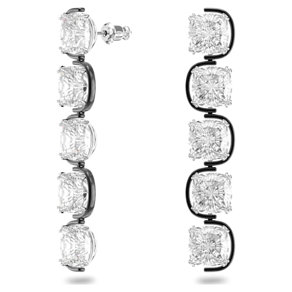 Harmonia drop earrings, Cushion cut floating crystals, White, Mixed metal finish - Swarovski, 5600043