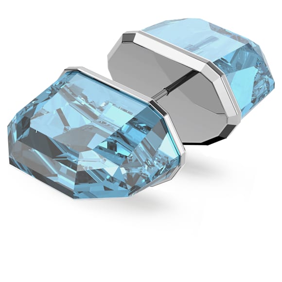 Pendiente de botón Lucent, Individual, Azules, Baño de rodio - Swarovski, 5600255