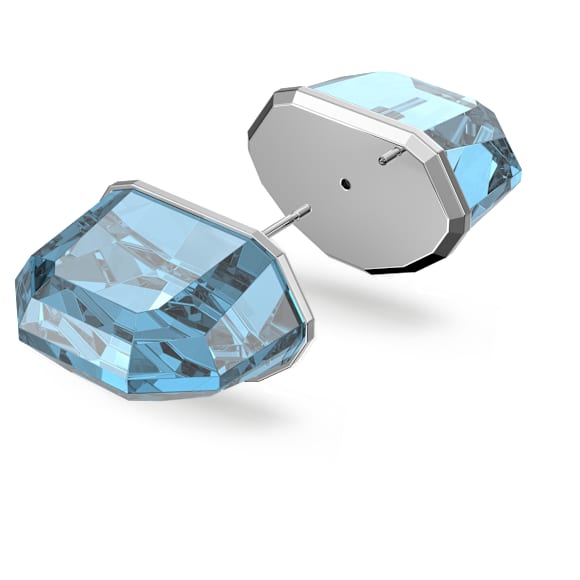 Pendiente de botón Lucent, Individual, Azules, Baño de rodio - Swarovski, 5600255