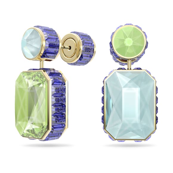 Orbita drop earrings, Asymmetrical design, Octagon cut, Multicoloured, Gold-tone plated - Swarovski, 5600519