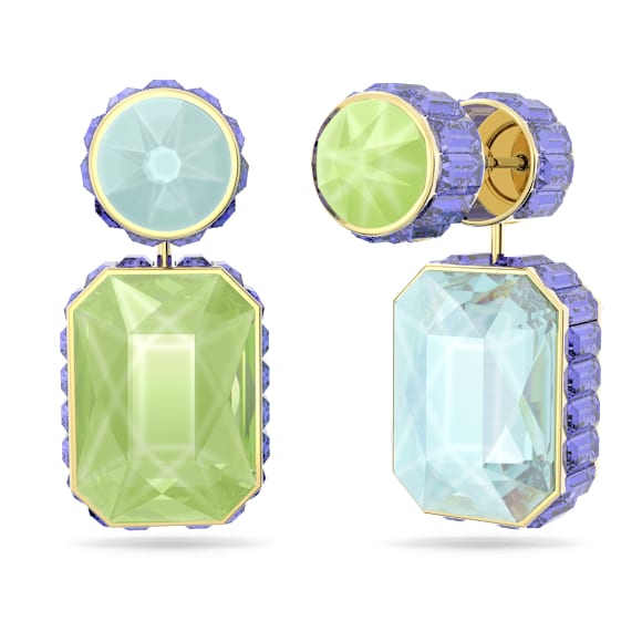 Orbita drop earrings, Asymmetrical design, Octagon cut, Multicoloured, Gold-tone plated - Swarovski, 5600519