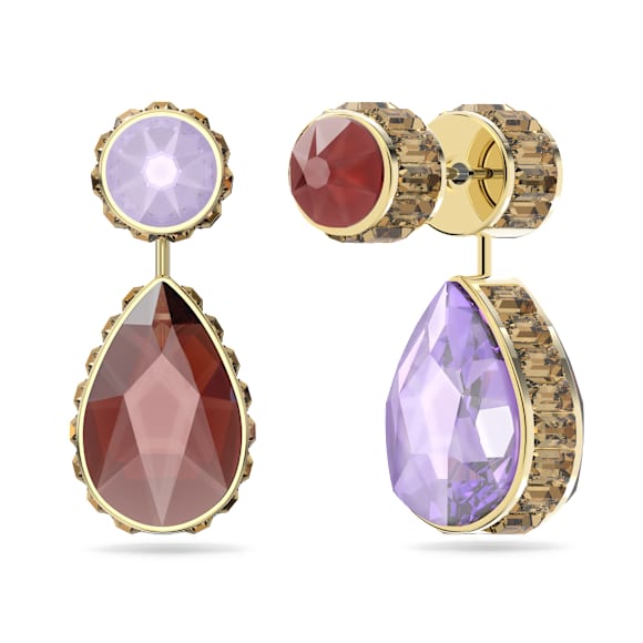 Chroma drop earrings, Asymmetrical design, Drop cut, Multicolored, Gold-tone plated - Swarovski, 5600523