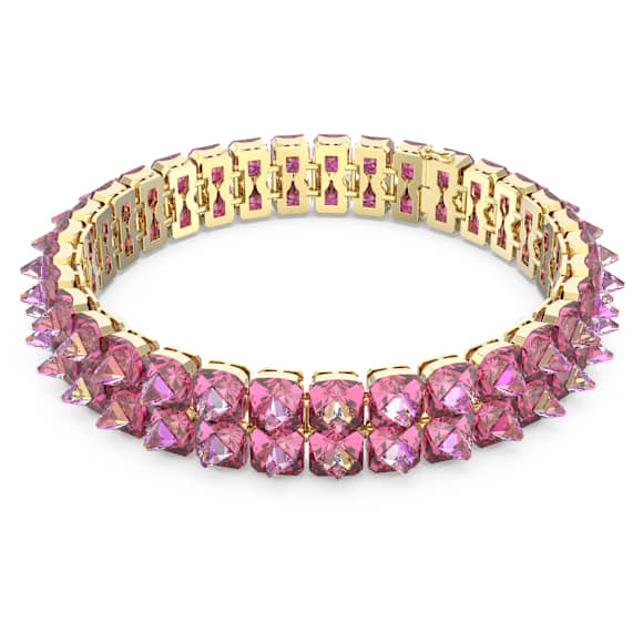 Matrix 束颈项链, 金字塔切割, 粉红色, 镀金色调 - Swarovski, 5600620