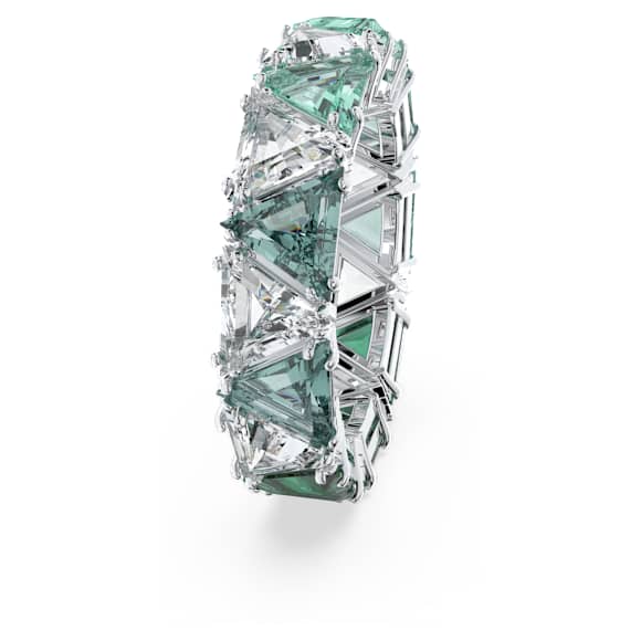 Matrix 个性戒指, 三角形切割, 绿色, 镀铑 - Swarovski, 5600760