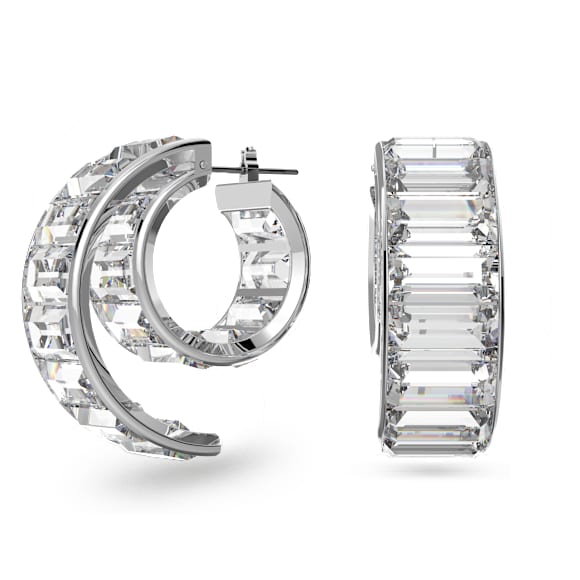 Matrix 大圈耳环, 长方形切割, 白色, 镀铑 - Swarovski, 5600776