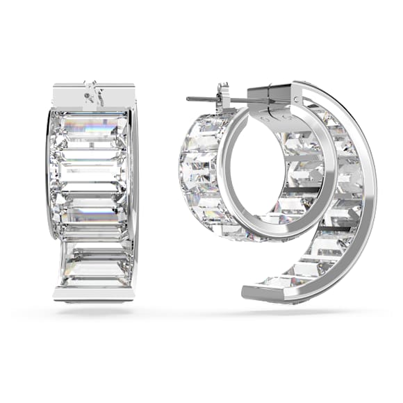 Matrix 大圈耳环, 长方形切割, 白色, 镀铑 - Swarovski, 5600776