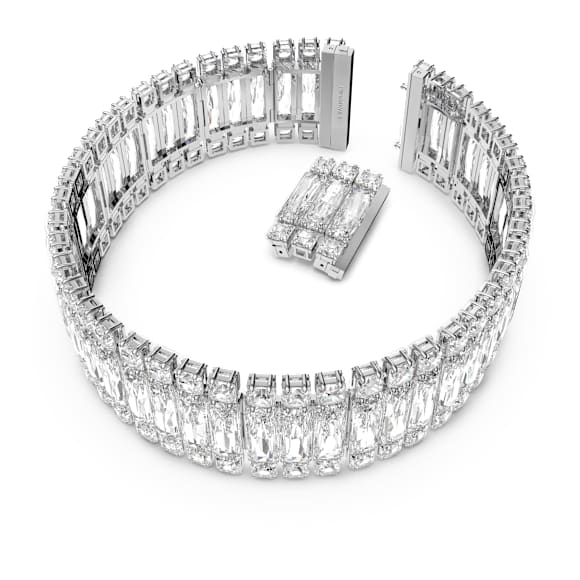 Hyperbola 束颈项链, 矩形切割, 白色, 镀铑 - Swarovski, 5601035