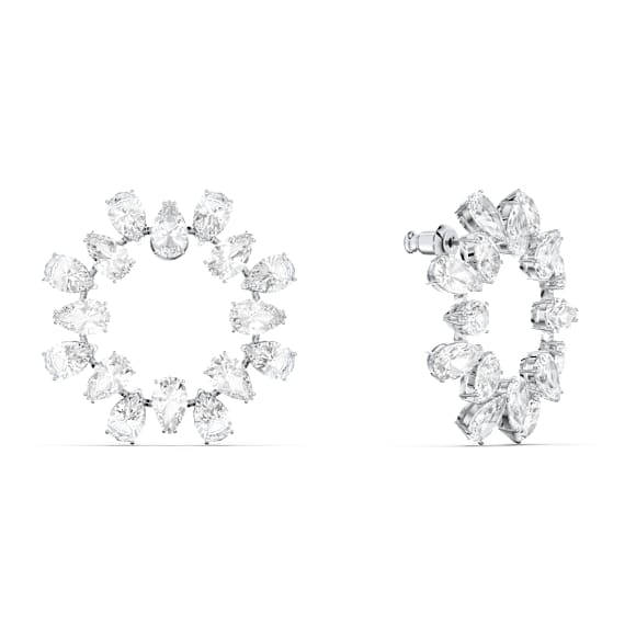 Millenia 大圈耳環, 梨形切割, 白色, 鍍白金色 - Swarovski, 5601509