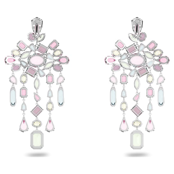 Gema clip earrings, Mixed cuts, Chandelier, Extra long, Multicoloured, Rhodium plated - Swarovski, 5601887