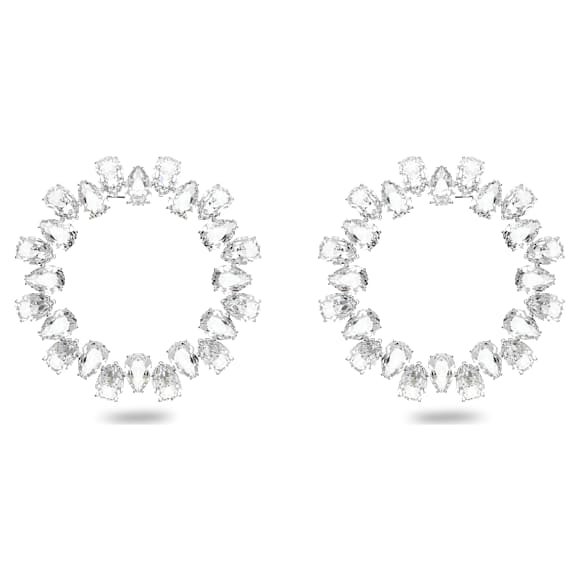 Millenia 大圈耳环, 梨形切割, 大码, 白色, 镀铑 - Swarovski, 5608814