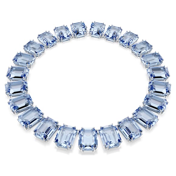Náhrdelník Tennis Millenia, Oversize křišťály, Osmihranný výbrus, Modrá, Pokoveno rhodiem - Swarovski, 5609703
