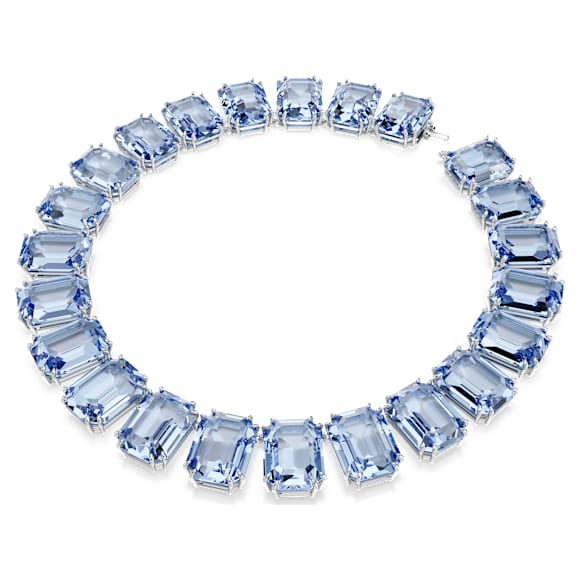 Náhrdelník Tennis Millenia, Oversize křišťály, Osmihranný výbrus, Modrá, Pokoveno rhodiem - Swarovski, 5609703