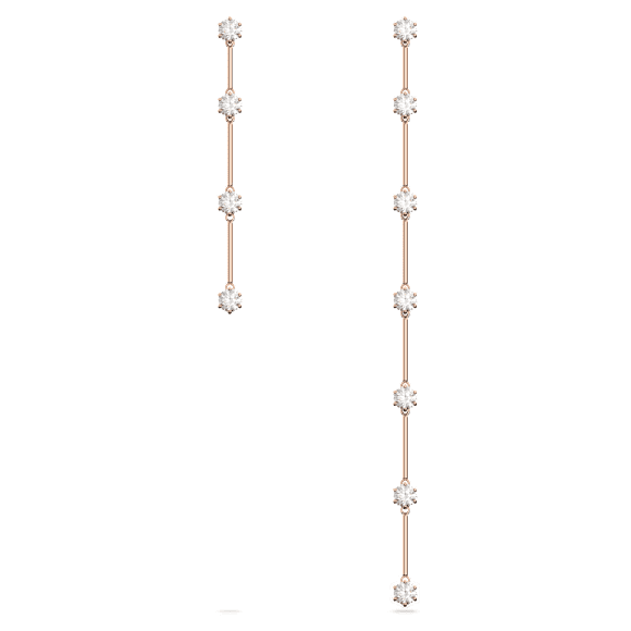 Constella 水滴形耳环, 非对称设计, 圆形切割, 白色, 镀玫瑰金色调 - Swarovski, 5609707
