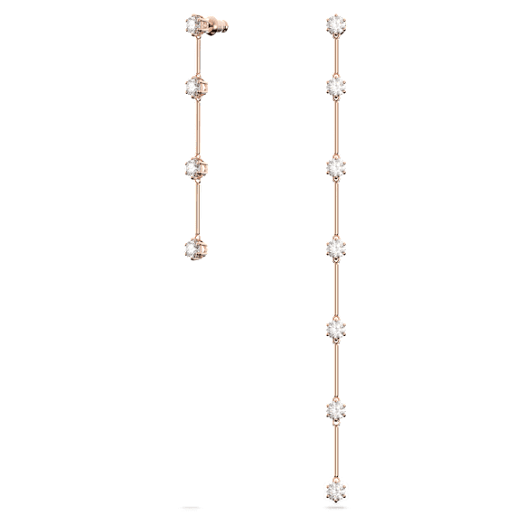 Constella 水滴形耳环, 非对称设计, 圆形切割, 白色, 镀玫瑰金色调 - Swarovski, 5609707