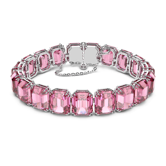 Matrix Tennis 手链, 八角形切割, 粉红色, 镀铑 - Swarovski, 5610363