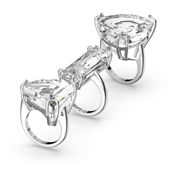 Mesmera cocktailring, Set (3), Verschillende slijpvormen, Wit, Rodium toplaag - Swarovski, 5610386