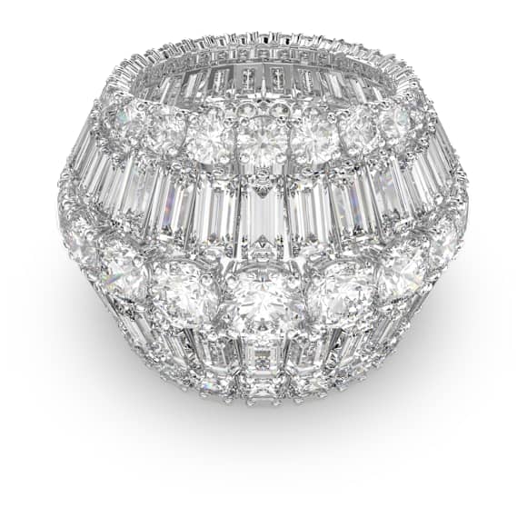 Hyperbola cocktail ring, Mixed cuts, White, Rhodium plated - Swarovski, 5610392