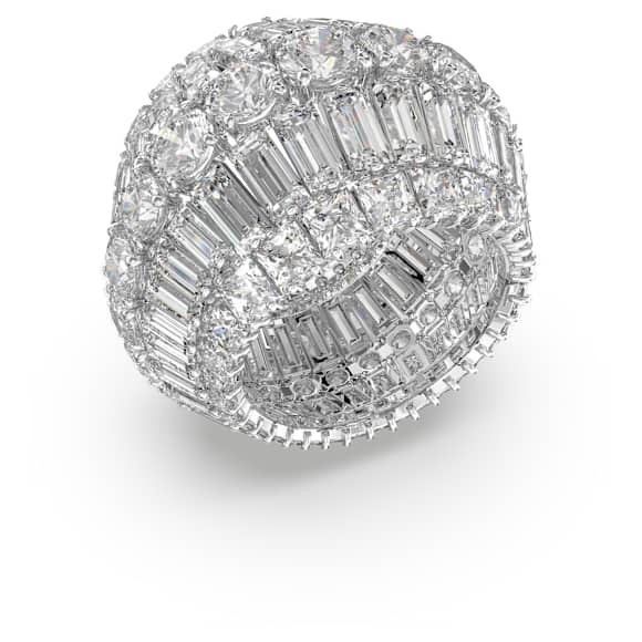 Hyperbola cocktail ring, Mixed cuts, White, Rhodium plated - Swarovski, 5610392